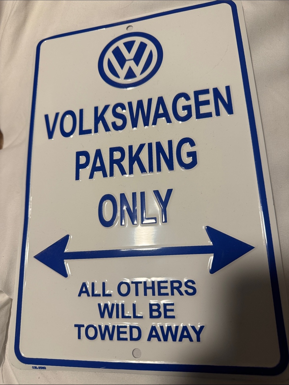 Volkswagen Blue and White Parking Only Sign